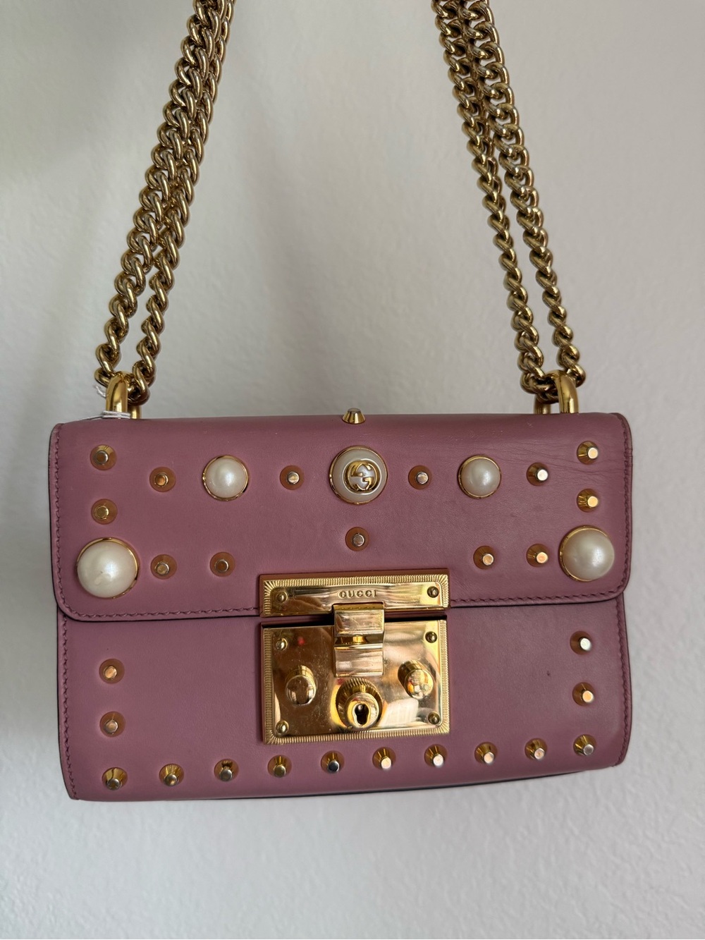 Gucci Rose Pink Pearl & Gold-Stud Shoulder Bag